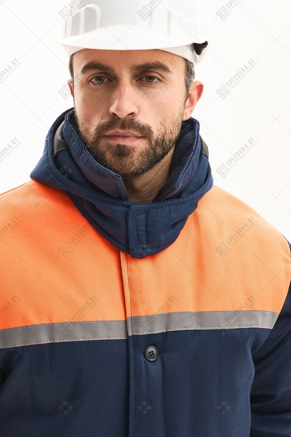 Куртка утеплённая (оранжевая вставка) с капюшоном